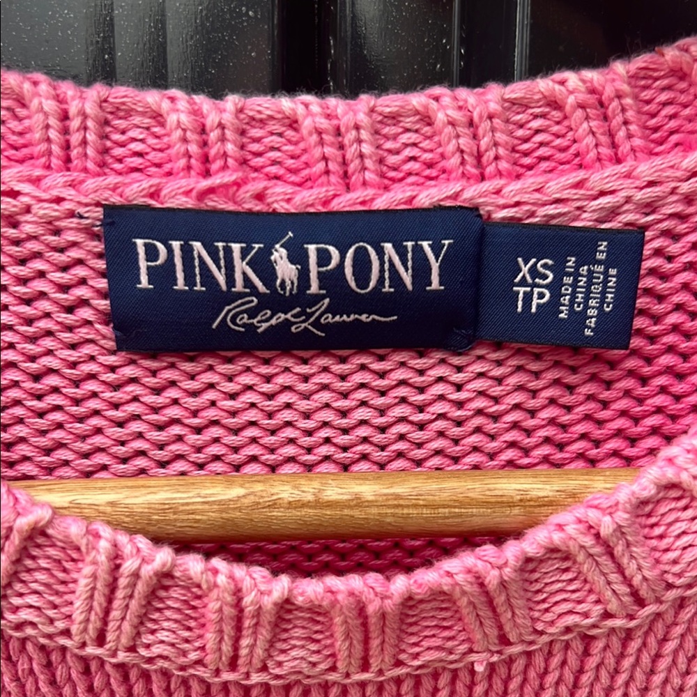 RALPH LAUREN Heritage American Flag 100% Cotton Chunky Knit Spell Sweater Pink - Picture 2 of 16
